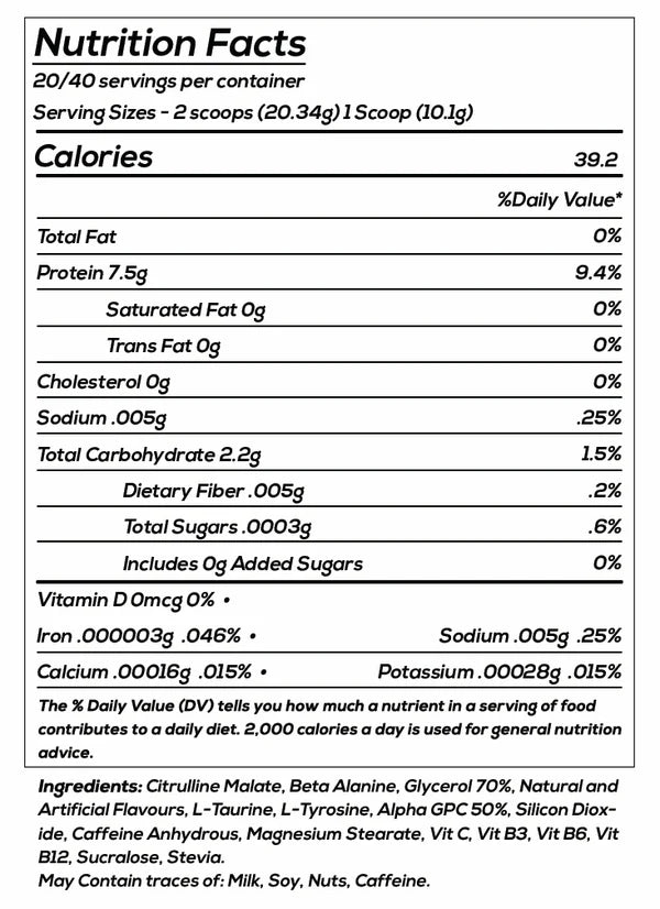Possessed by 7 more reps. Nutritional facts label